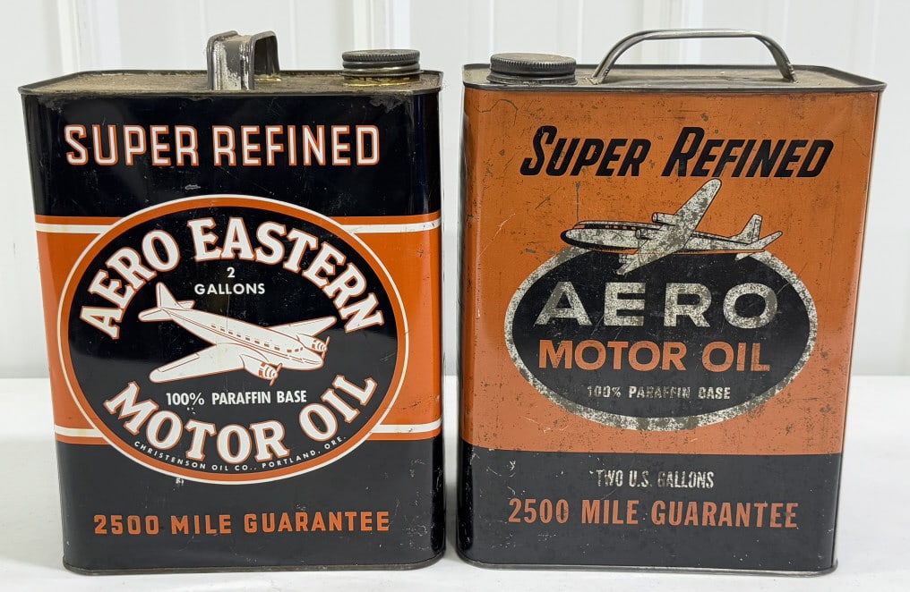 2) Vintage Aero Motor Oil 2 Gallon Oil Cans (1 of 9)
