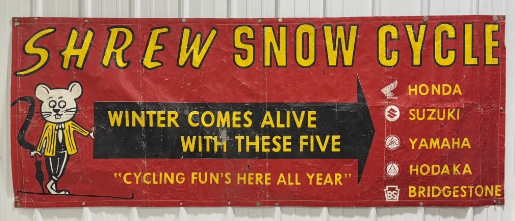 Rare 1960s-70s Shrew Snow Cycle Banner / Honda (1 of 13)