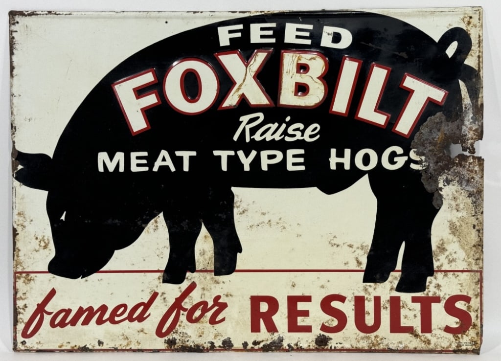 Vintage SST Foxbilt Hog Feeds Embossed Adv Sign (1 of 10)