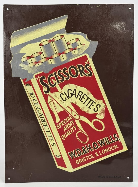 Vintage SST Scissors Cigarettes Adv Sign (1 of 5)