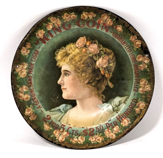 Antique Tin Litho King Corn Cigar Advertising Tray (1 of 5)