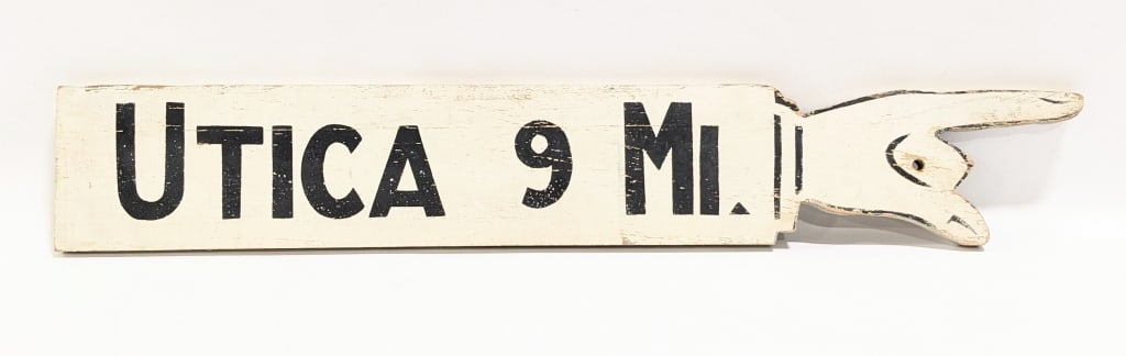 Vintage Utica 9 Mi. Pointing Hand Mile Marker Sign (1 of 12)