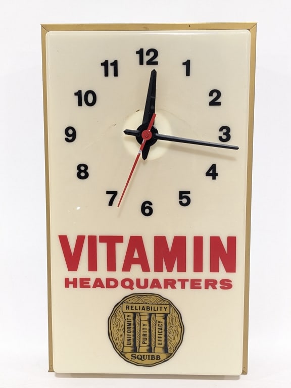 Vintage Squibb Vitamins Lighted Advertising Clock (1 of 7)