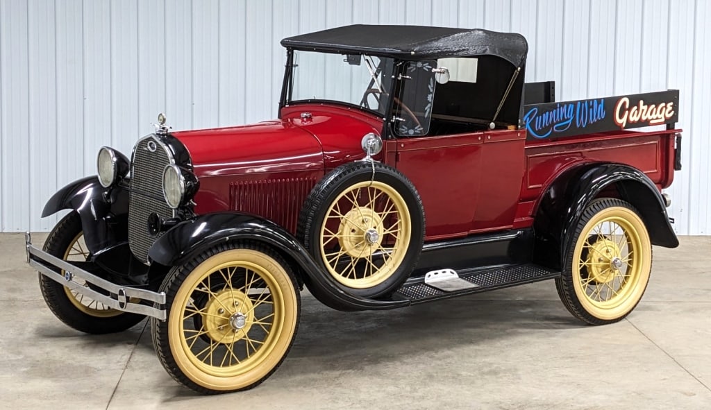 1928 Ford Model Roadster Pickup: *SELLS WITH NO RESERVE* - Four-Cylinder Engine - Three-Speed Manual Transmission - Open Air Black Folding Roadster Top - Radiator Stone Guard - Driver's Side Mounted Spare Tire - Odometer Reads: 1,152