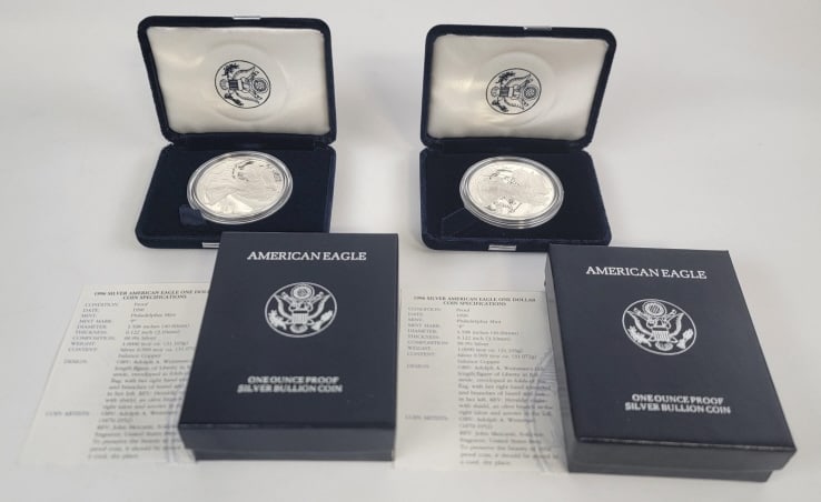 (2) 1996-P American Silver Eagle Proof Coins (1 of 7)
