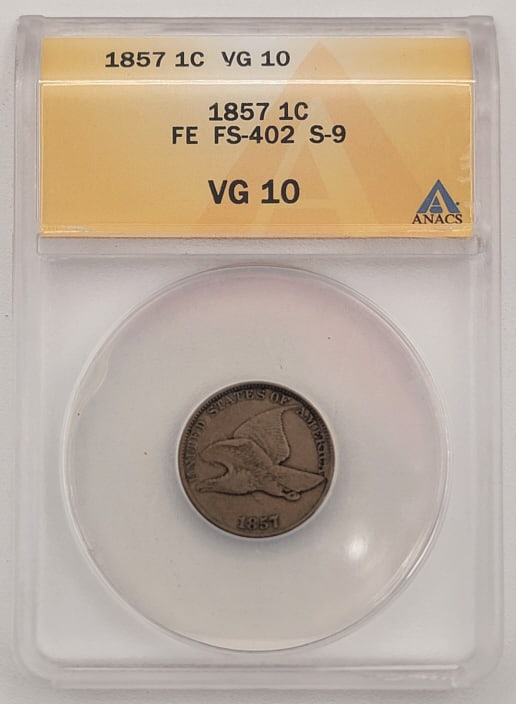 1857 U.S. Flying Eagle Cent ANACS VG 10 FS-402 S-9 (1 of 2)