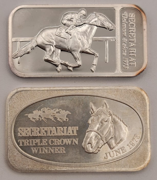 (2) 1973 Secretariat Horse Racing 1 Oz Silver Bars (1 of 5)
