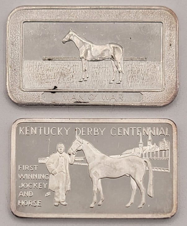 Vtg. Man O' War & Kentucky Derby 1 Oz Silver Bars (1 of 5)