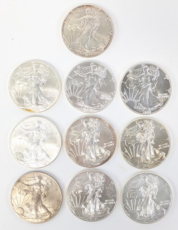 (10) Different Date American Silver Eagle Dollars (1 of 8)