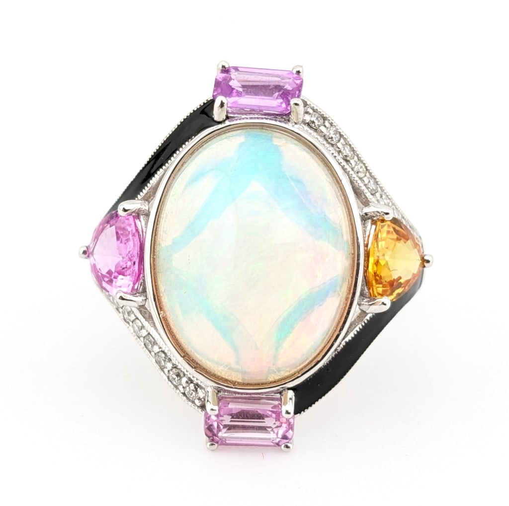 Platinum 6.55ctw Opal, Sapphire, and Diamond Ring (1 of 8)
