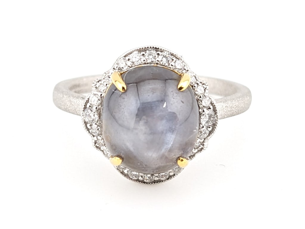 18K Gold 6.71ctw Star Sapphire and Diamond Ring (1 of 9)