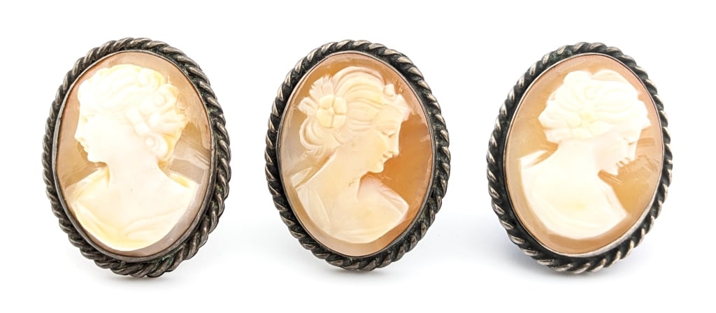 Vintage Sterling Cameo Cuff Links & Lapel Pin (1 of 12)