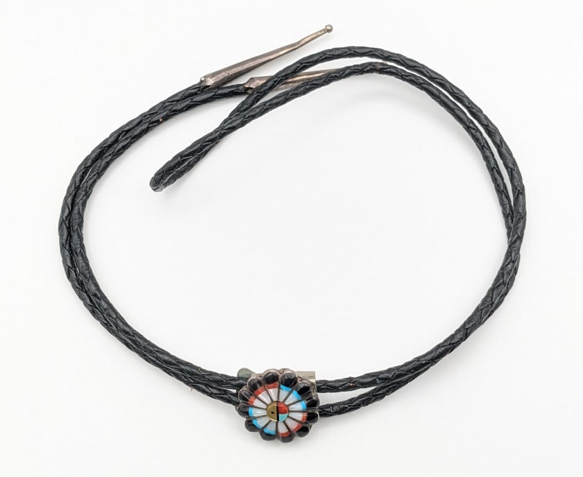 Sterling Native American Zuni Sunface Bolo Tie (1 of 4)