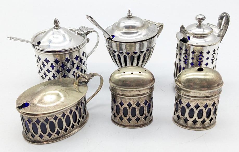 Lot Of 6 Vintage Cobalt Glass Lined Salt Cellars (1 of 13)