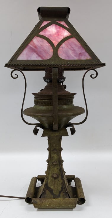 Antique Bradley & Hubbard Mission Slag Glass Lamp (1 of 12)
