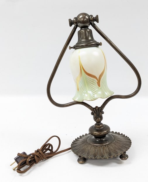 Steuben Pulled Feather Shade With Handel Lamp Base (1 of 11)