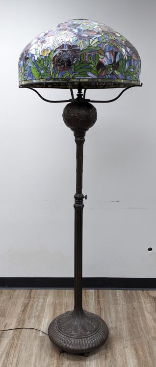 Tall Bronze Floor Lamp With Leaded Glass Shade (1 of 11)