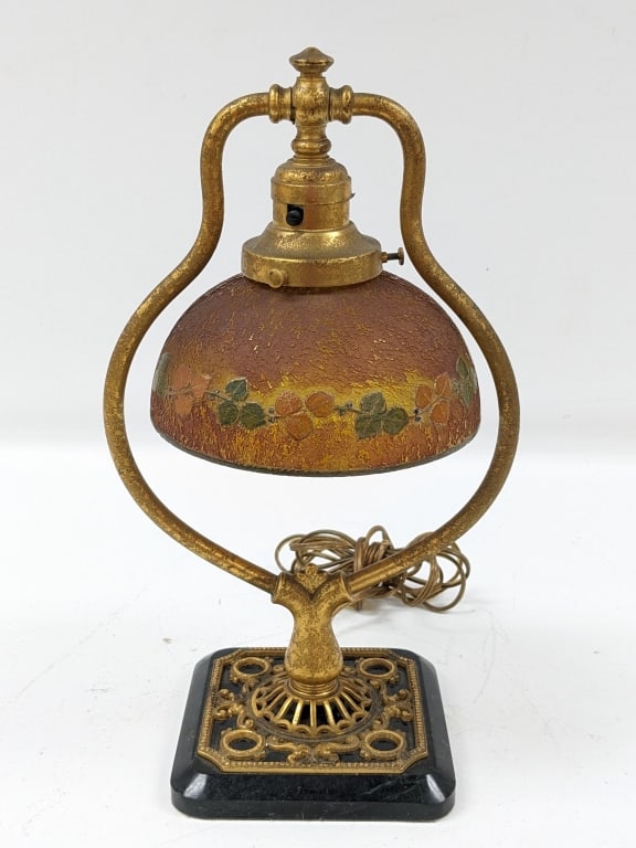 Handel Gold Gilt Bronze Art Glass Shade Desk Lamp (1 of 11)