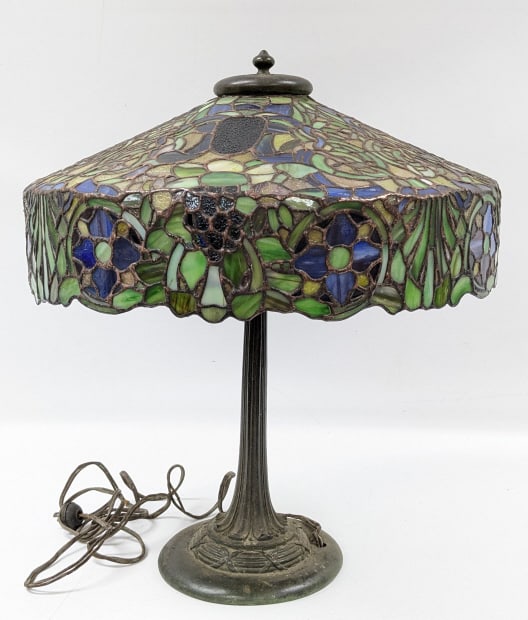 Duffner & Kimberley Lamp With Leaded Glass Shade (1 of 13)