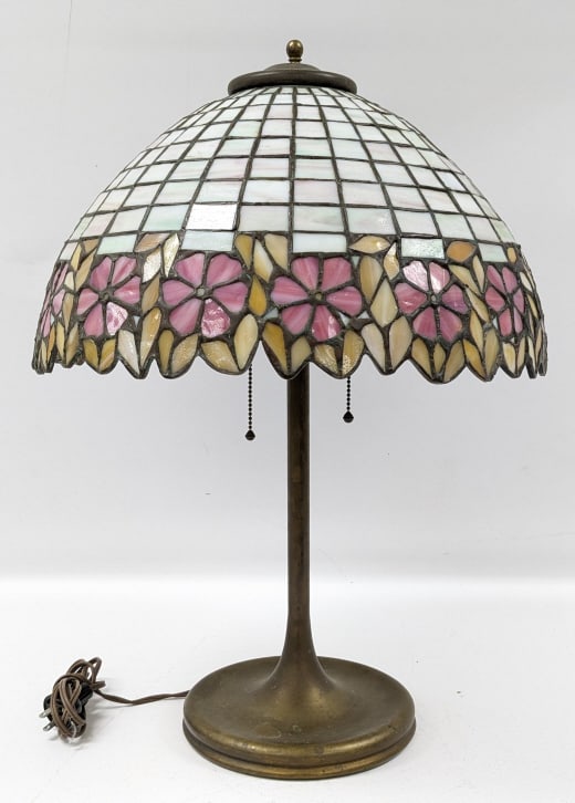 Leaded Glass Shade With Vintage Bronze Lamp Base (1 of 14)