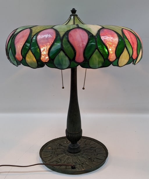 Vintage Leaded Glass Veri Bronze Base Lamp (1 of 13)