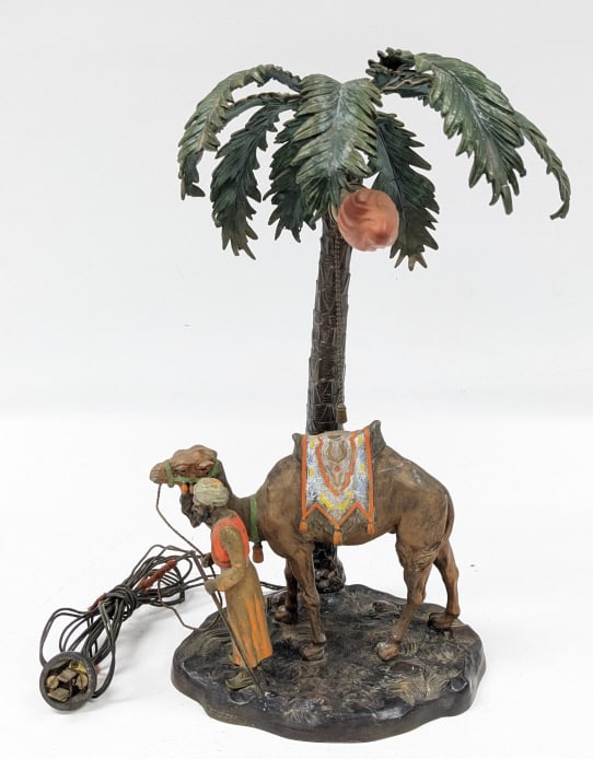 Antique Austrian Cold-Painted Bronze Desert Lamp (1 of 11)