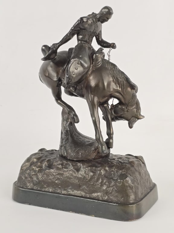 Cowboy On Horse Bronco Buster Bronze Sculpture (1 of 3)