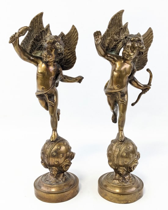 2 Antique Brass Cherub On Celestial Globe Statues (1 of 12)