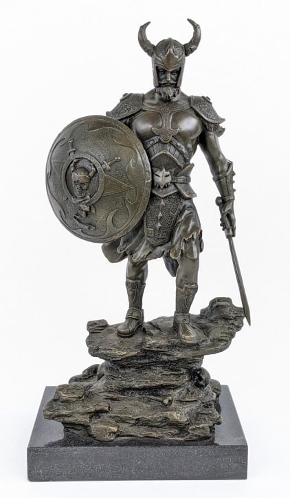 Viking Warrior Bronze Statue on Marble Base (1 of 9)
