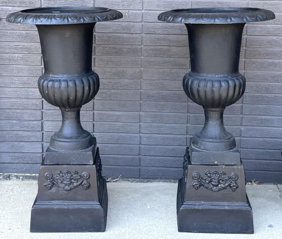 (2) Black Cast Iron Glasgow Urn Planters (1 of 4)