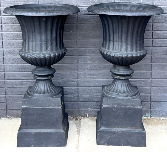 (2) Black Cast Iron Fluted Urn Planters (1 of 4)