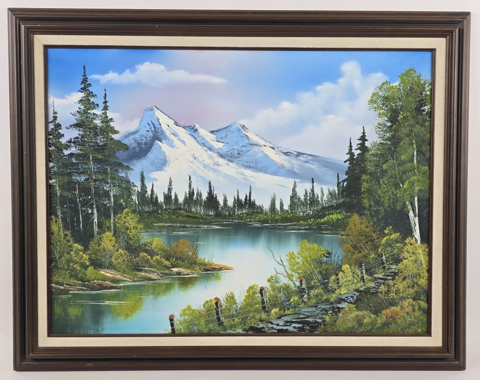 Very Rare 1980's Bob Ross Oil Painting On Canvas: This is a VERY RARE oil painting that Bob Ross painted in Muncie, Indiana near the station where the Bob Ross programs were all filmed for the 31 series and the 403 actual paintings that were part of