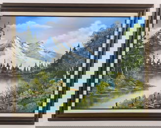 Very Rare 1980's Bob Ross Oil Painting On Canvas