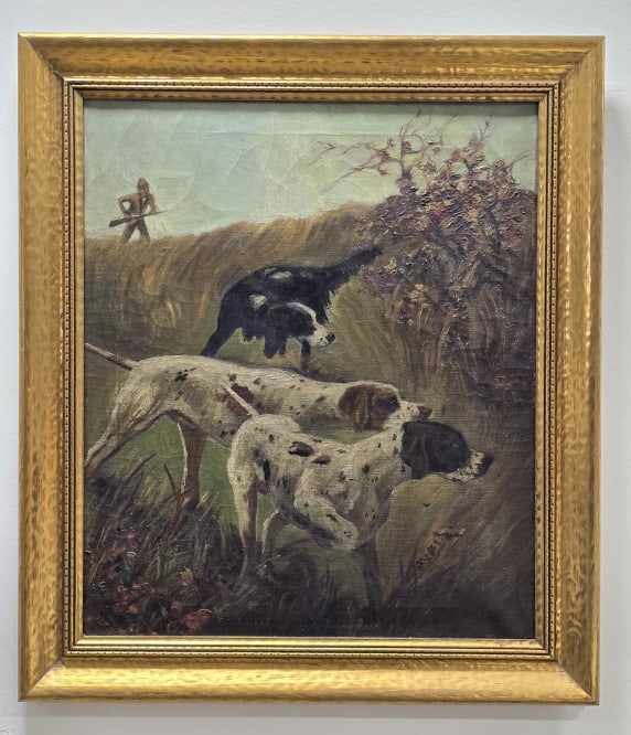 Antique Unsigned Hunting Dogs Oil On Canvas (1 of 3)