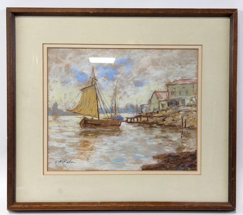 George Baker "The Harbor" Pastel On Paper (1 of 5)