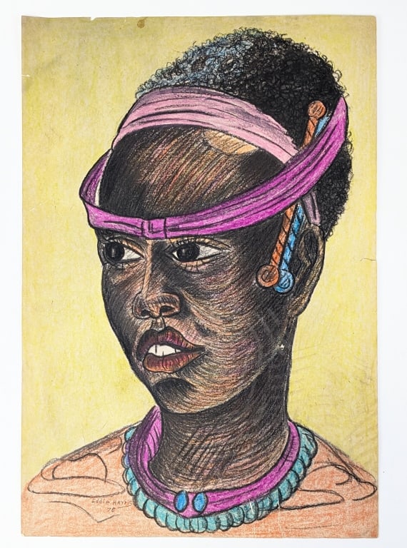 Eddie Harris Black Woman Pastel & Charcoal Drawing (1 of 3)
