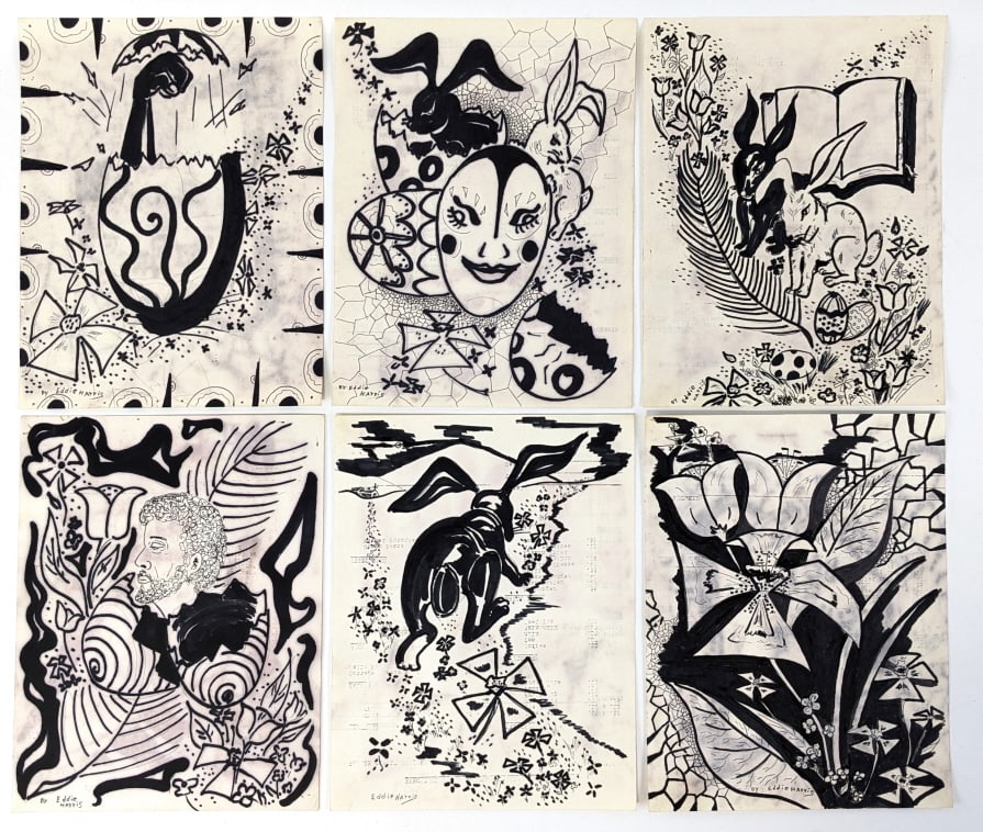 (6) Eddie Harris Easter-Themed Ink Drawings (1 of 7)