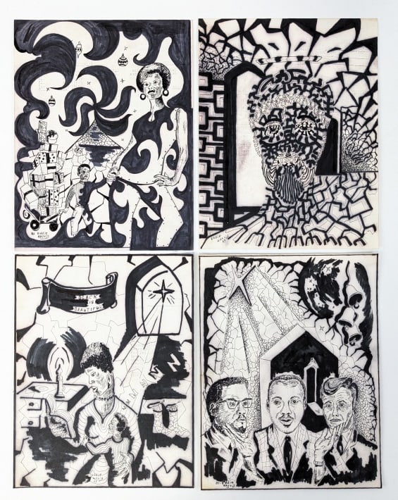 (4) Eddie Harris Christmas-Themed Ink Drawings (1 of 5)