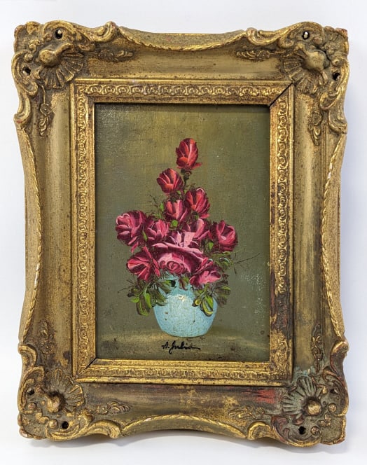 A. Julia "Roses In Vase" Still Life Oil On Board (1 of 4)
