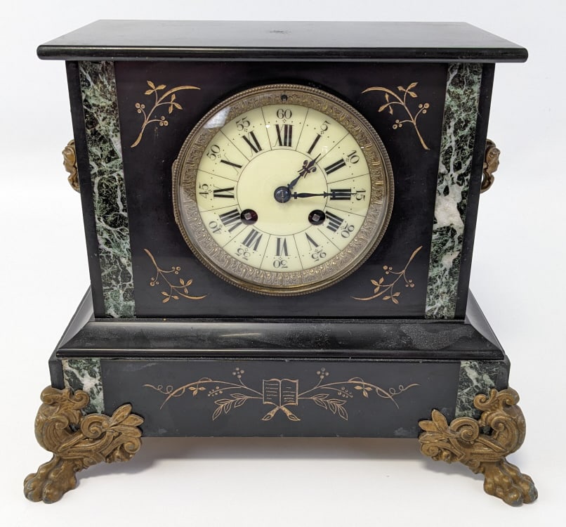 Antique French Marti Slate & Marble Mantle Clock (1 of 10)