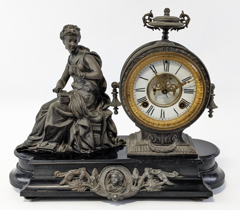 Antique French Gilt Bronze Figural Mantle Clock (1 of 10)