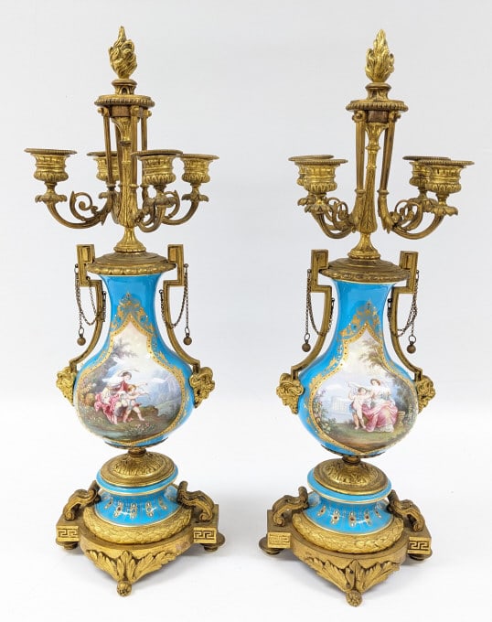 Pair Of Gilt Bronze Mounted Porcelain Candelabras (1 of 20)