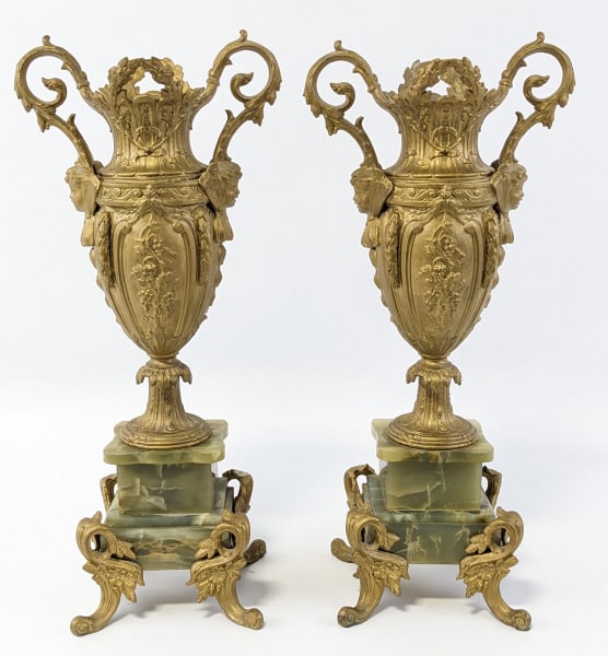 Antique French Metal & Onyx Handled Urns (1 of 13)