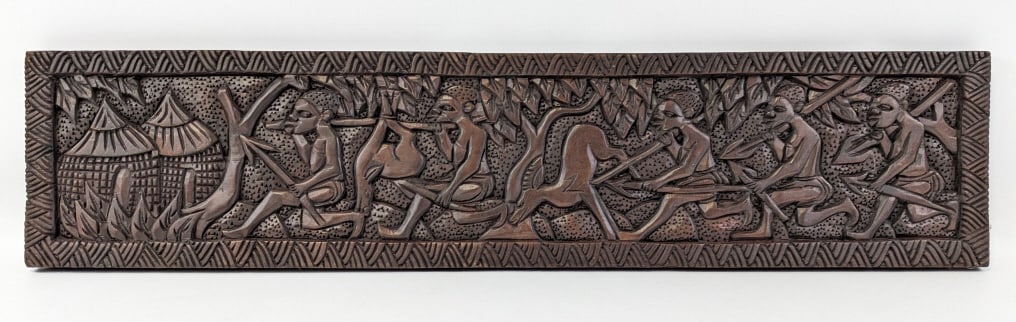 Large African Carved Wood Hunt Scene Plaque (1 of 5)