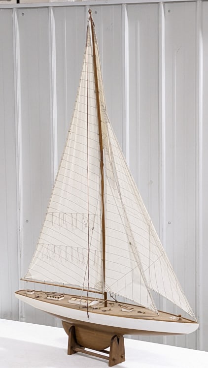 Large Hand-Crafted Wood Sailboat Yacht Ship Model (1 of 8)