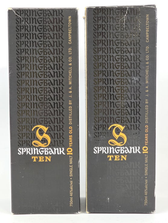 (2) Springbank 10 Year Single Malt Scotch Whisky: Two unopened 750ml bottles in the original boxes. Campbeltown Single Malt.