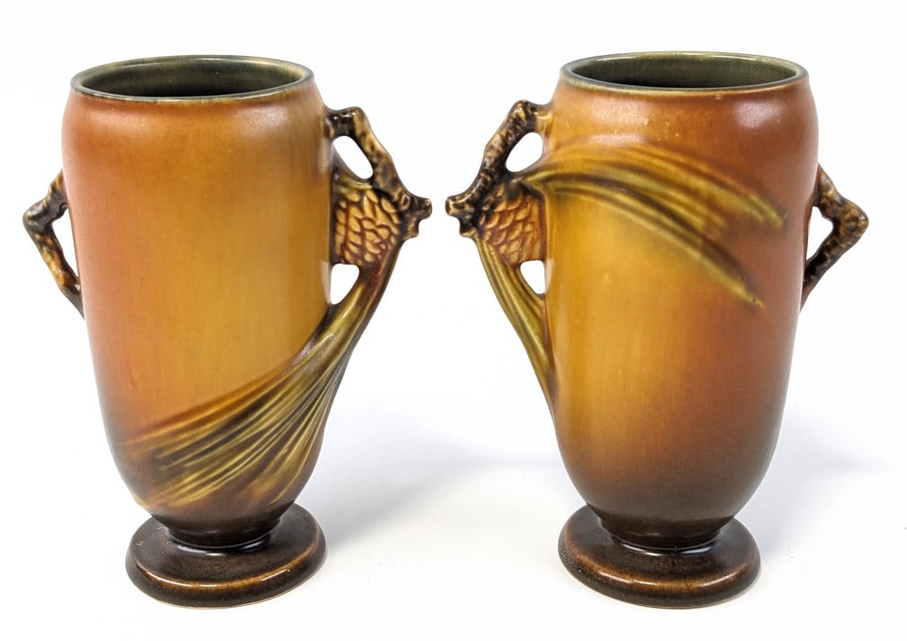(2) Roseville Pottery Pinecone Vases 748-6 (1 of 9)