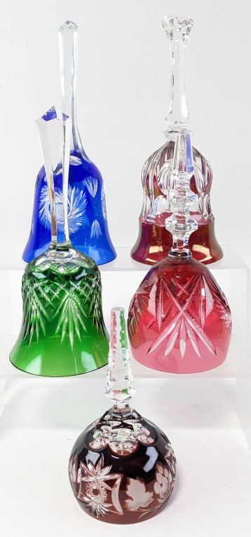 Lot Of Five Different Cut To Clear Crystal Bells (1 of 10)