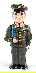 J. Chein Tin Windup Walking U.S. Army Sergeant: J. Chein tin windup U.S. Army Sergeant. The windup mechanism works. The toy has some scratches and minor play wear. Displays well with good color and graphics. Measures approximately 5-1/2" tall.