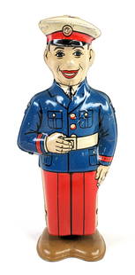J Chein Tin Windup Walking Marine Soldier: J Chein tin windup Walking Marine Soldier. The windup mechanism works. The toy has minor scratches, but is in overall very nice condition. Measures approximately 5-1/2" tall.